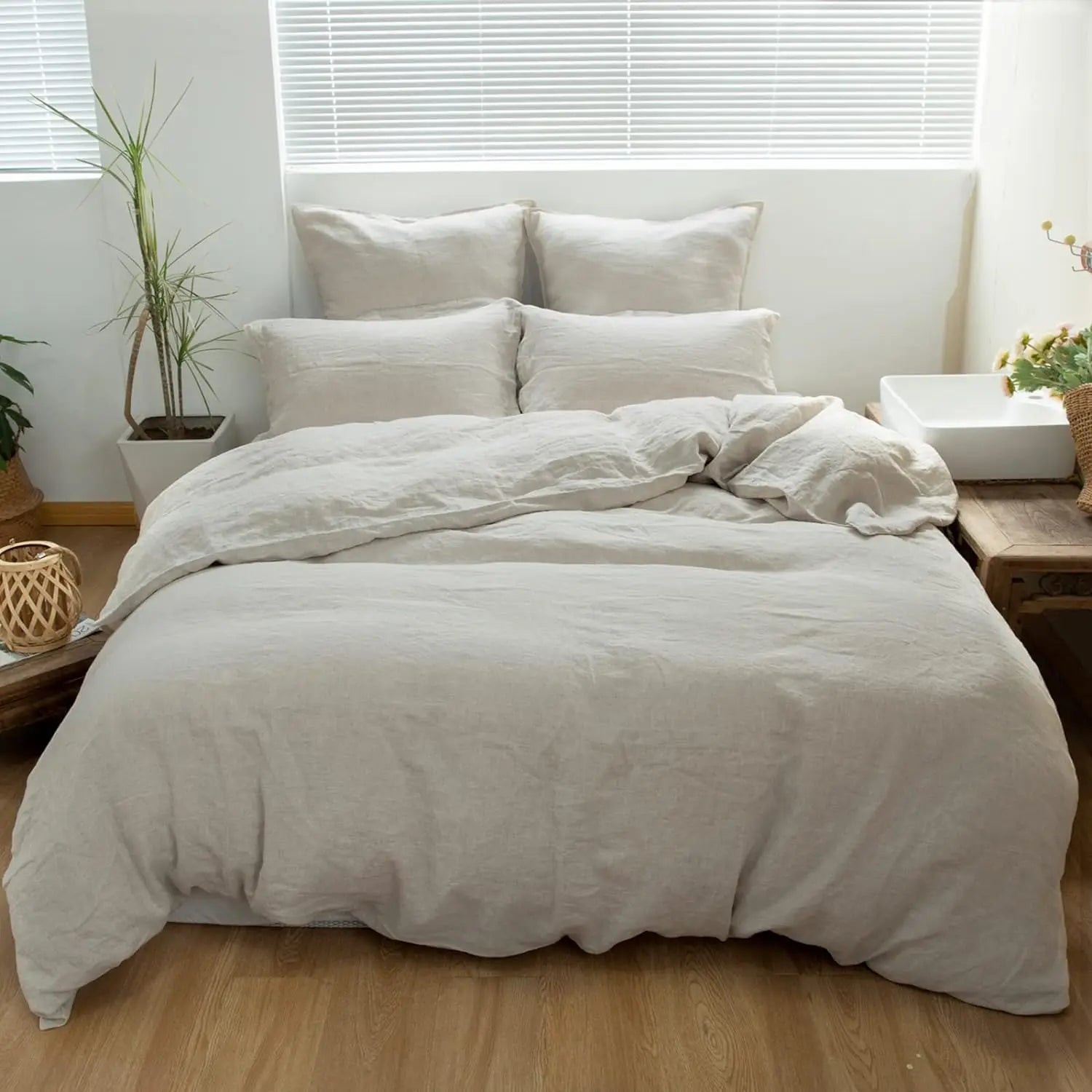 QDTEX 100% French Linen Bedding Set Stone Washed Duvet Cover Set 3 Pcs Set of Duvet Covers