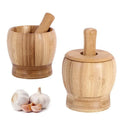 Household Kitchen Eco-Friendly Manual Garlic Press Food Herb Spice Masher Grinder Chopper Bamboo Mortar Pestle Set for