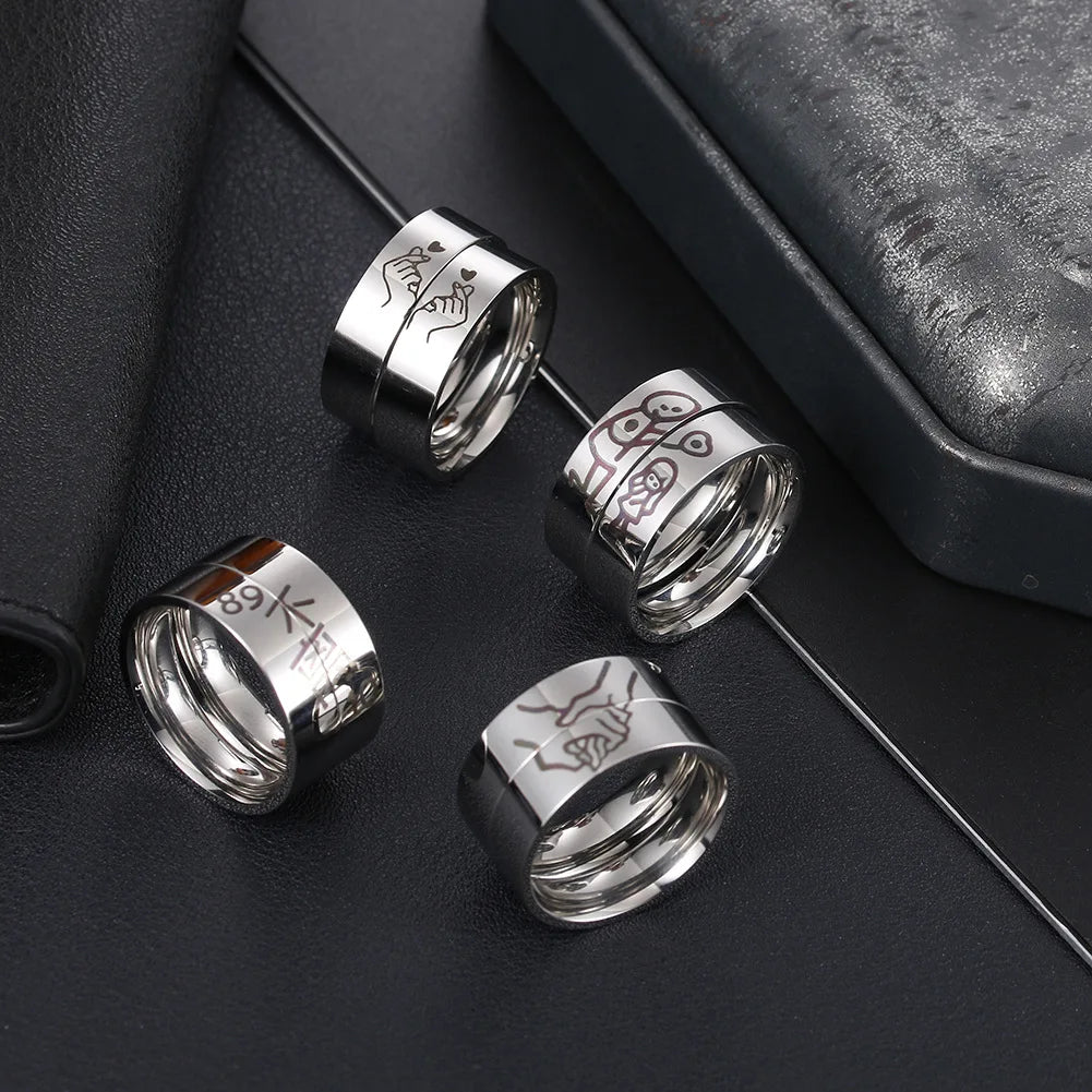 SC New Style Trendy Stainless Steel Rings Simple Hug Heart Hand in Hand Rings Fashion Couple Finger Rings for Girls Boys