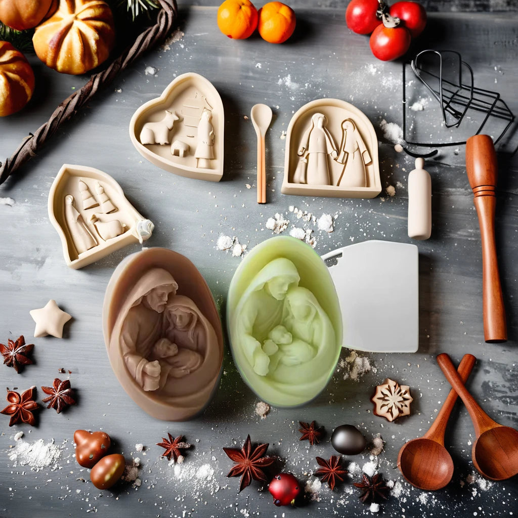 Handmade Holy Family Food Grade Silicone Candle Mold Eco-Friendly Home Decoration Virgin Mary Jesus Cake Tools Molds MDN Brand