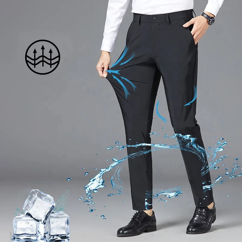 Mens Dress Pants High Stretch Ice Silk Official Trousers Wrinkle Free Quick Dry Japanese Sweatpants Casual Outfits Golf Pants