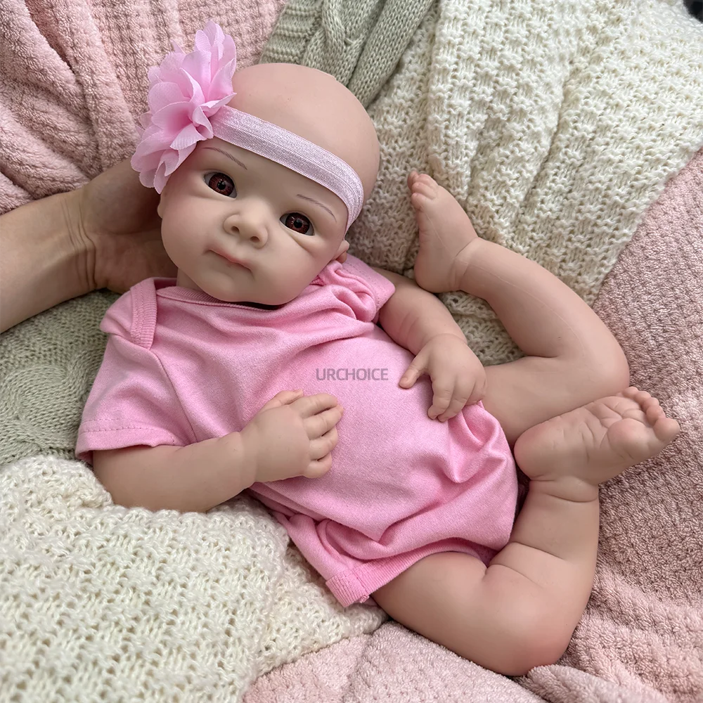 Fake 19" Silicone Reborn Baby Reborn Artist Painted Lifelike Mouth Opening Girl Doll Collectibles for Kids Xmas Birthday Gift