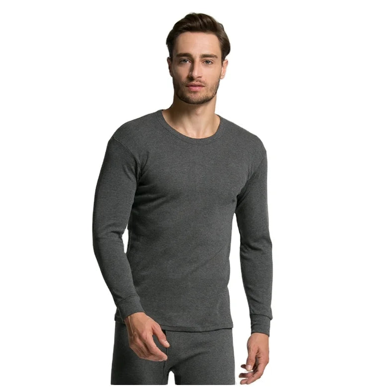 Wholesale 2 Piece Long Johns Thermal Underwear Men 100 Cotton Crew Neck Long Johns Fashion Style