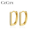 CZCITY Small 925 Zircon Gold Woman Tiny Luxury Earrings Simple Earring for Girl Sterling Silver Hoop