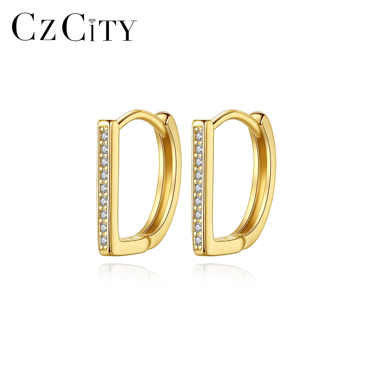 CZCITY Small 925 Zircon Gold Woman Tiny Luxury Earrings Simple Earring for Girl Sterling Silver Hoop