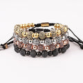 Classic Design Black CZ Pave Ball Stainless Steel Bead Men Macrame Custom Bracelet
