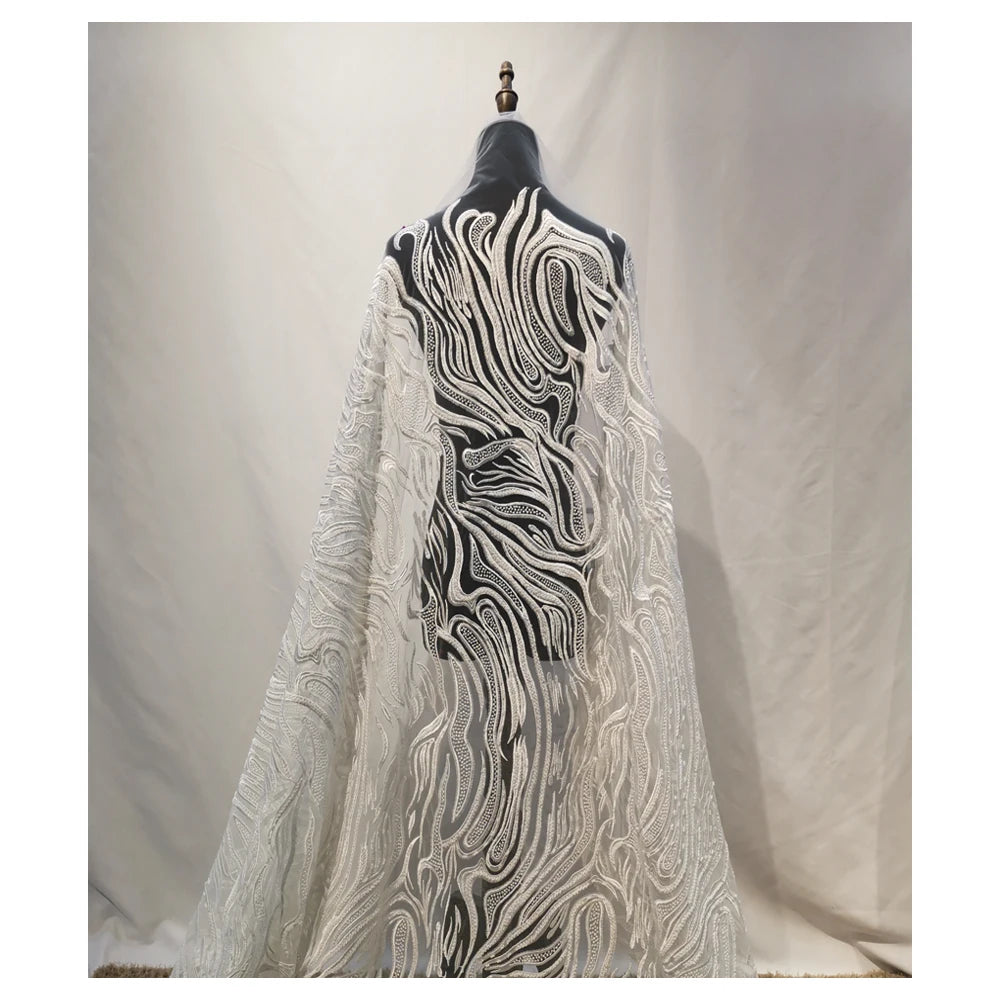 Fashion Sequin Beaded French Tulle Lace Fabric African 3D Handmade Beads Lace Fabric for Wedding Dresses