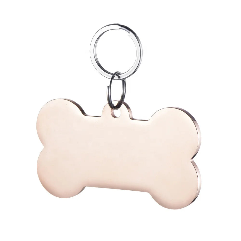 Custom Bone Shape Blank Metal Dog Tag Sublimation Stainless Steel Pet Name ID Plate 40mm