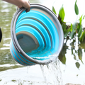 Outdoor Food Grade 5L 10L Foldable Ice Water Bucket in Red & Blue Round Plastic Storage Container