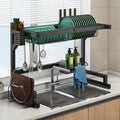 Large Capacity Stainless Steel Dish Rack Single or Double Over the Sink Covered Cabinet Kitchen Storage Drying Drain
