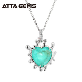 The New Listing Luxury Paraiba Pendant Necklace Jewelry Neon Blue Paraiba Gemstone 15*15mm Heart Shape 925 Silver Necklace