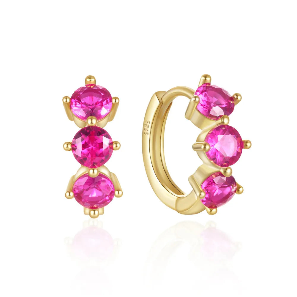 Fashion Jewelry 925 Sterling Silver Sparkling Colored Round Diamond Gold Plated Hoop Earrings for Women