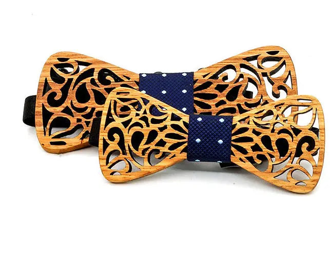 Popular Parent-child Wooden Bow Tie Set Hollowed Out Solid Wooden Bowtie for Wedding Outfit