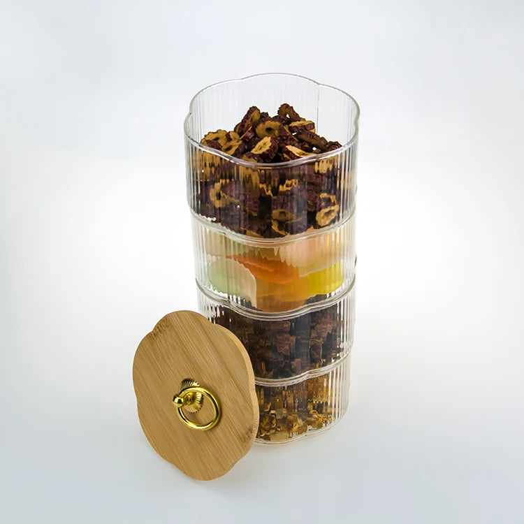 Factory Direct Selling Wooden Lid Glass Storage Jars With Pull Ring Bamboo Lid