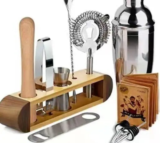 Wuyi Camol Factory Bartender Kit: 11-Piece Bar Tool Set with Stylish Bamboo Stand Stainless Steel Bartender Kit