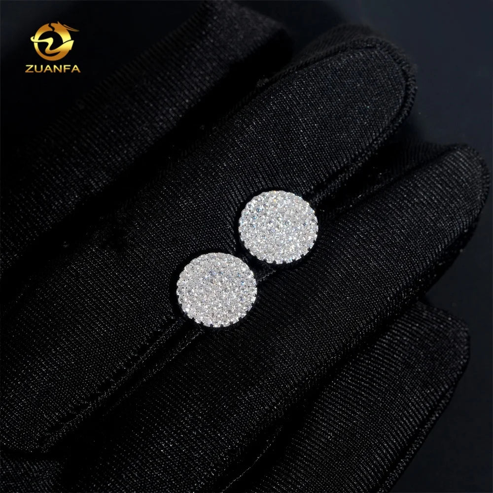 New Arrivals Round Shape Earring Iced Lab Diamond 925 Silver Hip Hop Moissanite Stud Earrings