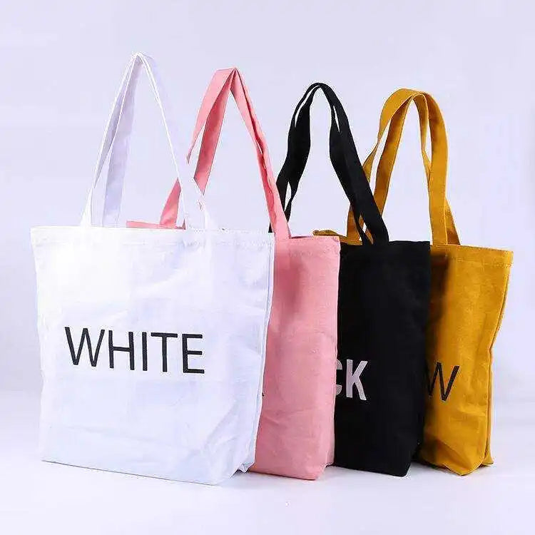 Large Fashion Eco-friendly Canvas Cotton Tote Bag Women Handbag Shoulder Shopping Bag with Shoulder Strap Reusable