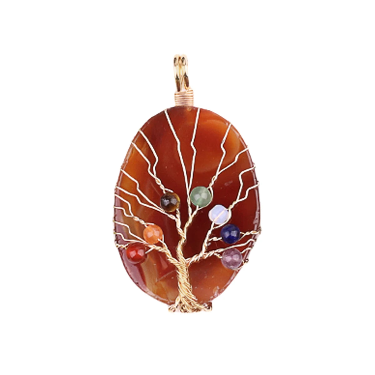 Exquisite Chakela Stone Gold Wrap Wire Life Tree Pendant Carnelian Natural Agate Stone Fashional Accessory for DIY Decoration
