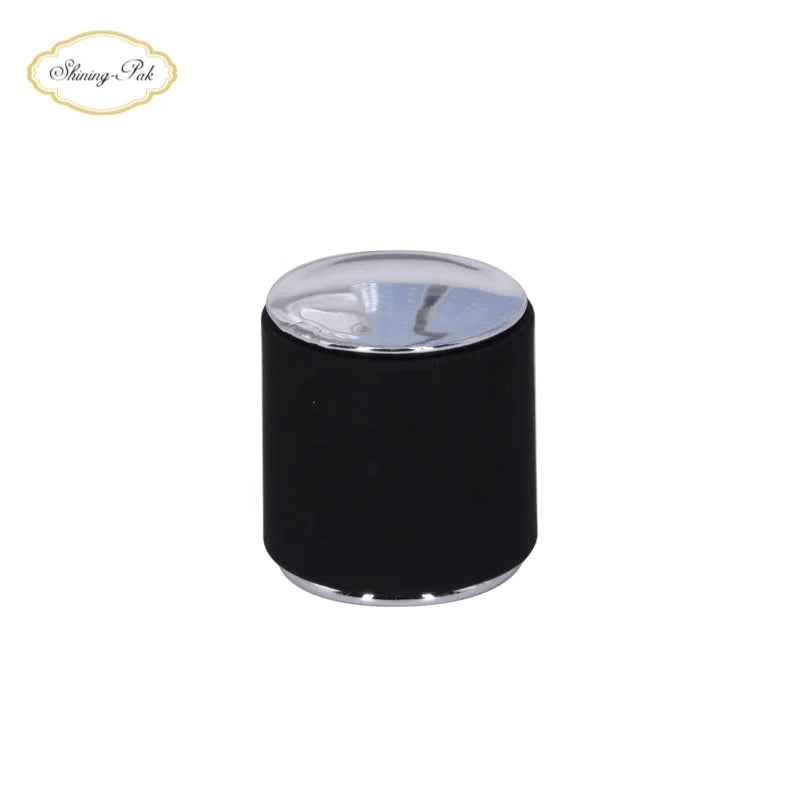 Custom 15mm Cylinder Perfume Bottle Caps with Shiny Silver & Black Round Screw Lid Smart Plastic Lids