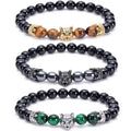New Fashion Natural Stone Crown Beads Bracelets tiger Eye Wolf Elastic Hematite Gemstone Beads Bracelet for Men