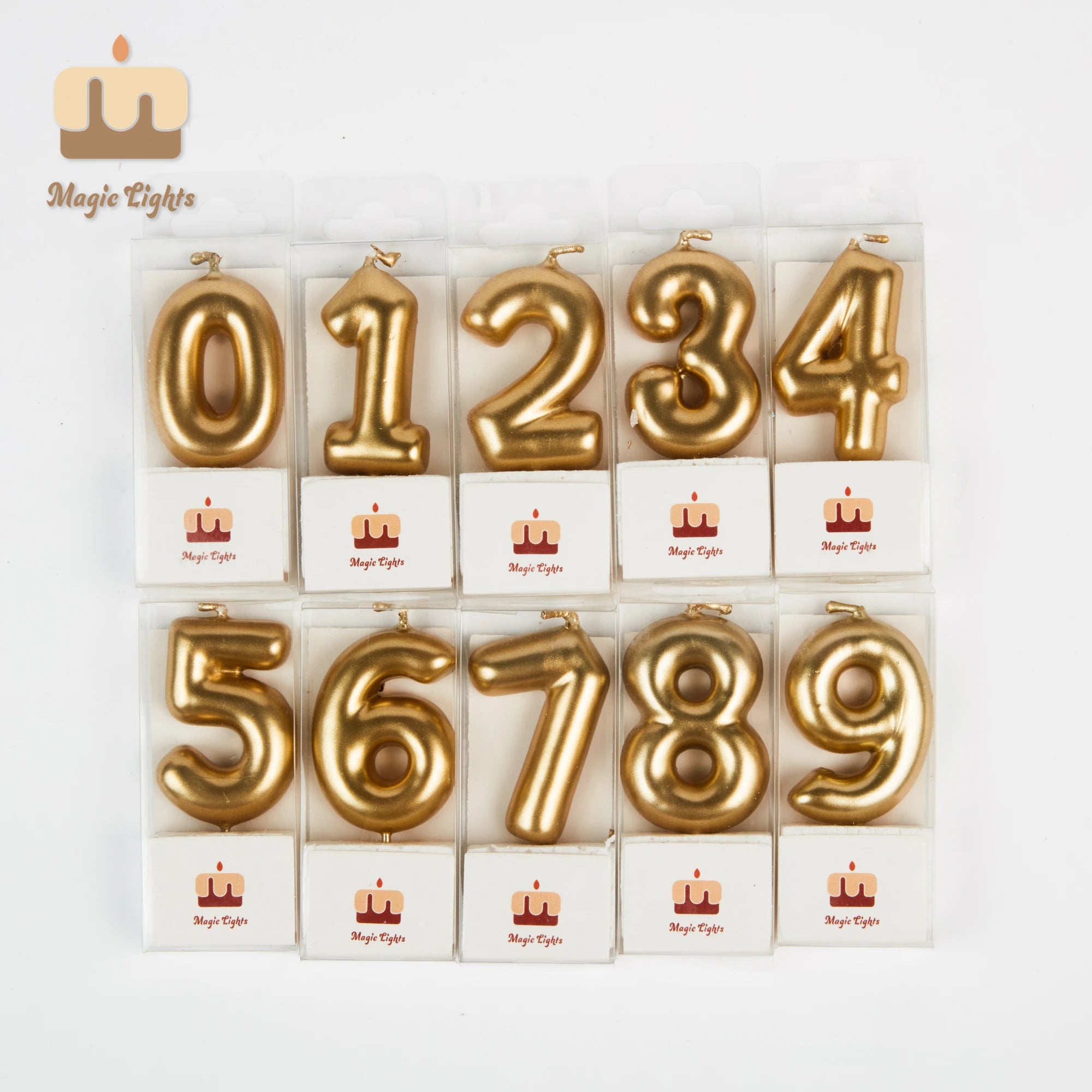 Custom Design Wholesale Metallic Gold  0-9 Birthday Cake Number Candles for Party and Wedding