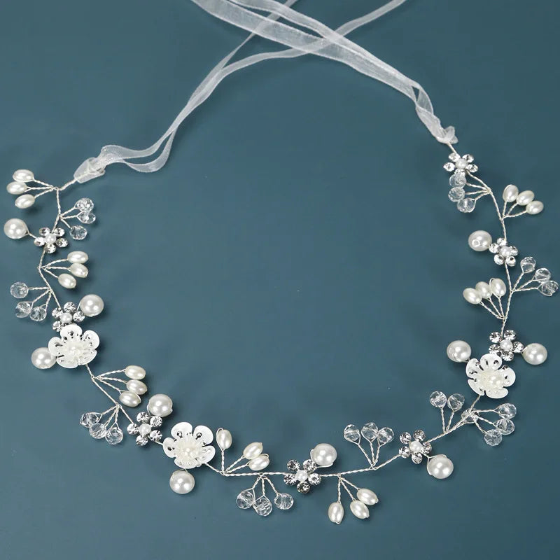 SLBRIDAL Handmade Rhinestones Crystal Pearls Alloy Flower Women Girls Headband Hair Vine Bridal Wedding Headpieces Jewelry
