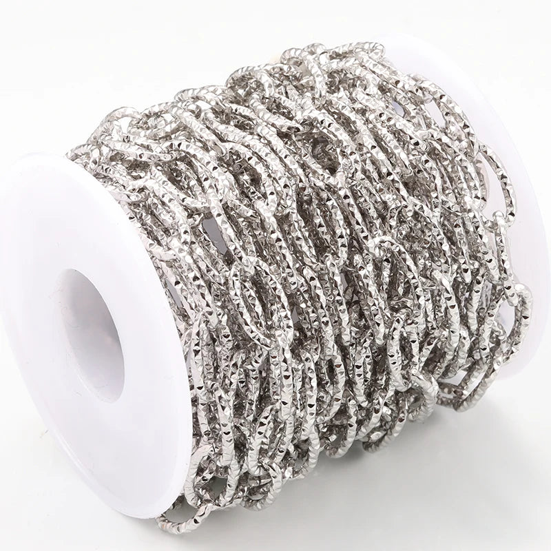 Oval Shape Stainless Steel Chain Indentation Pattern Small Size Handmade Press Link Chains for Making Necklace and Bracelets