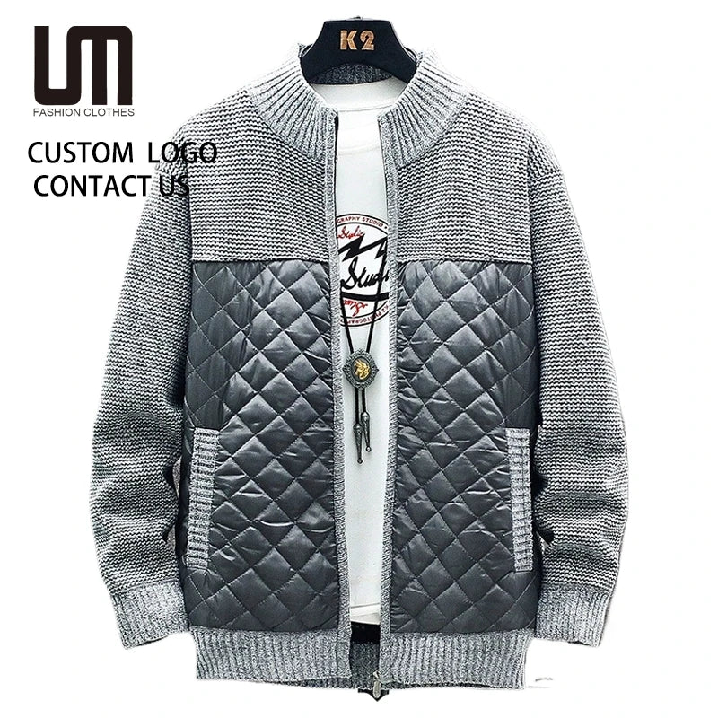 Men's Patchwork Stand Collar Cardigan Zipper Closure Clearance Sale Autumn Winter Knitted Jacket for Casual Fashion Outerwear