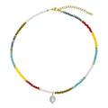 New Design Minimalist Gold Plated Stainless Steel Chain Candy Color Crystal Beads Choker Pear Charm Pearl Trendy Summer Necklace