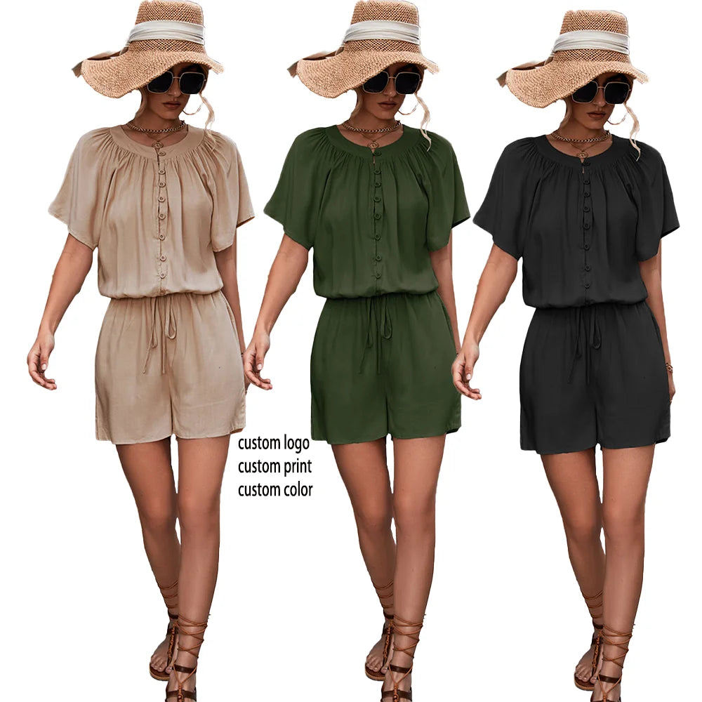Wholesale  Women Booty Casual Summer Outfits Two Piece Custom Shirt and Shorts Set