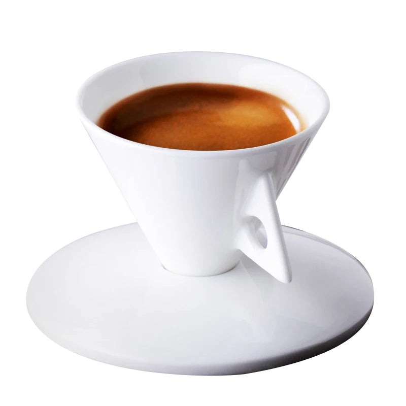 70ML Nodic INS Luxury Bone China ESPRESSO SHOT Cup White Ceramic Pyramid Coffee Mug and Saucer Sets Demitasse Afternoon Teacup