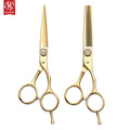 HUASIS HU52 5.5inch Beauty Hair Cutting Thinning Scissors Gold Titanium Coating Stainless Steel Finger Adjustable Convex Edge