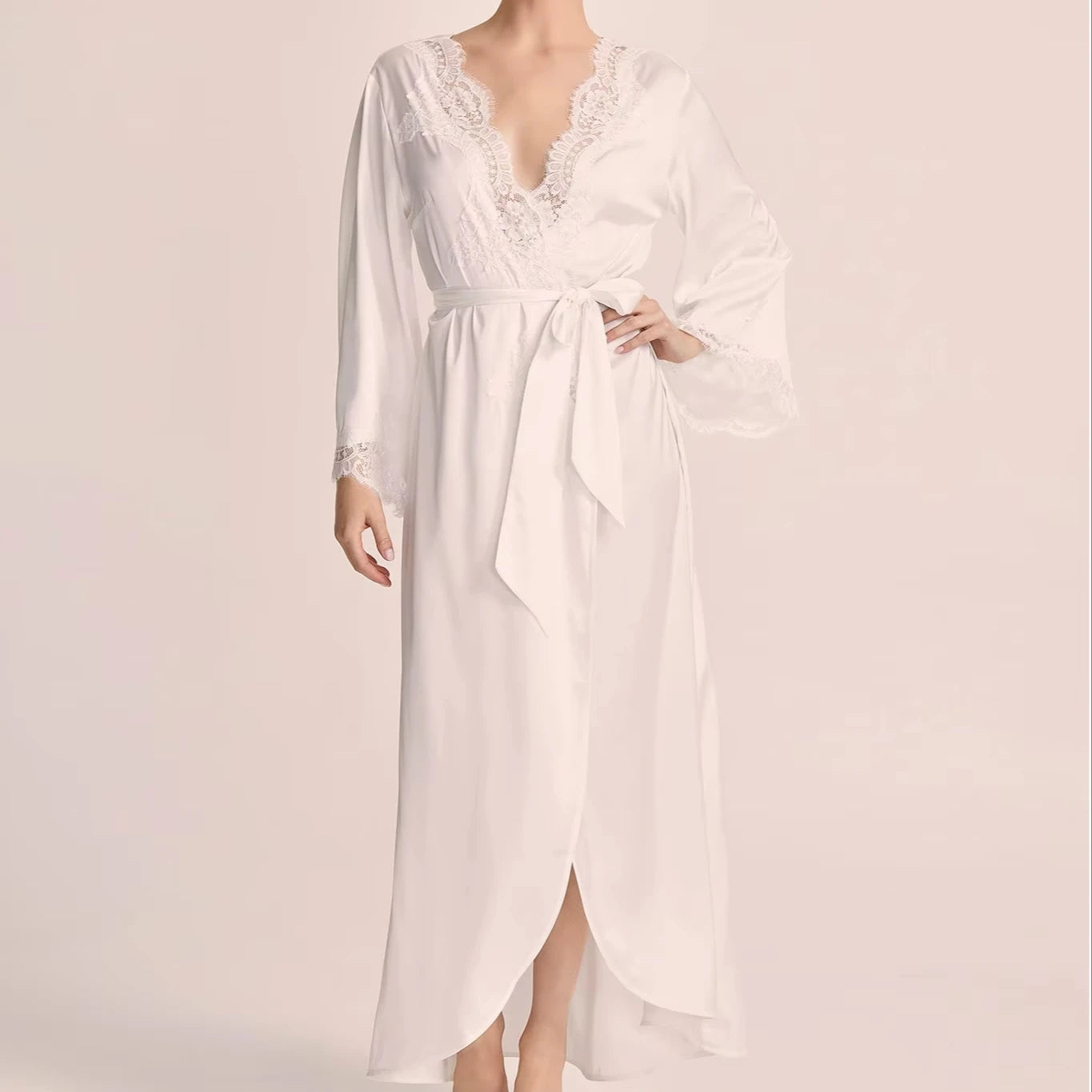 8282 Solid Lace on Sleeve Robe Bridal Customized logo Bridesmaid Robes Set