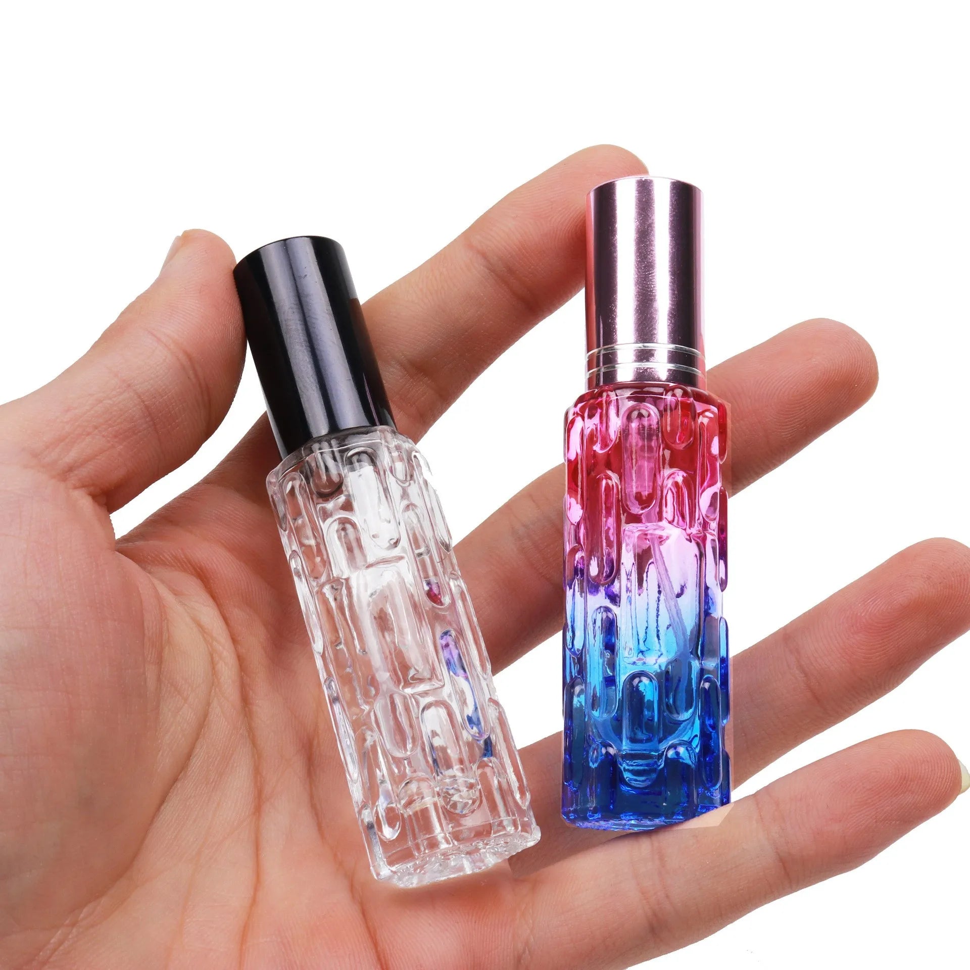 Luxurious 10ml Clear Glass Essential Oil Perfume Spray Bottles Dropper Seal Electrolytic Aluminium Gold Silver Black Carved Lids