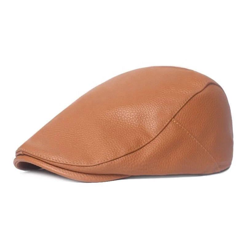 Mens Ivy PU Leather Newsboy Hat Adjustable Beret Caps Classic Golf Flat Gatsby Driving Fishing Hat