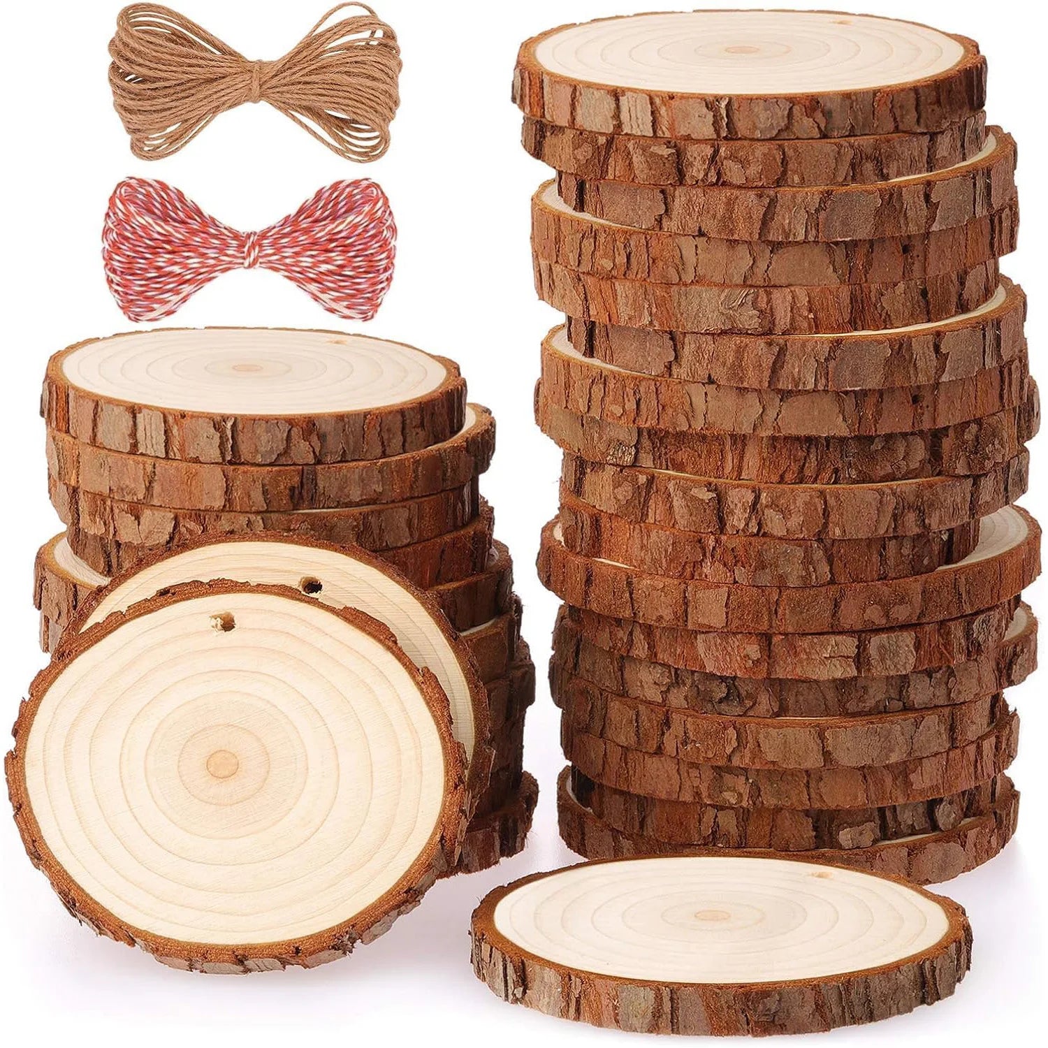 Natural Wood Slices Cood Kit Unfinished Predrilled with Hole Wooden Circles Tree Slices for Arts and Crafts Christmas Ornaments
