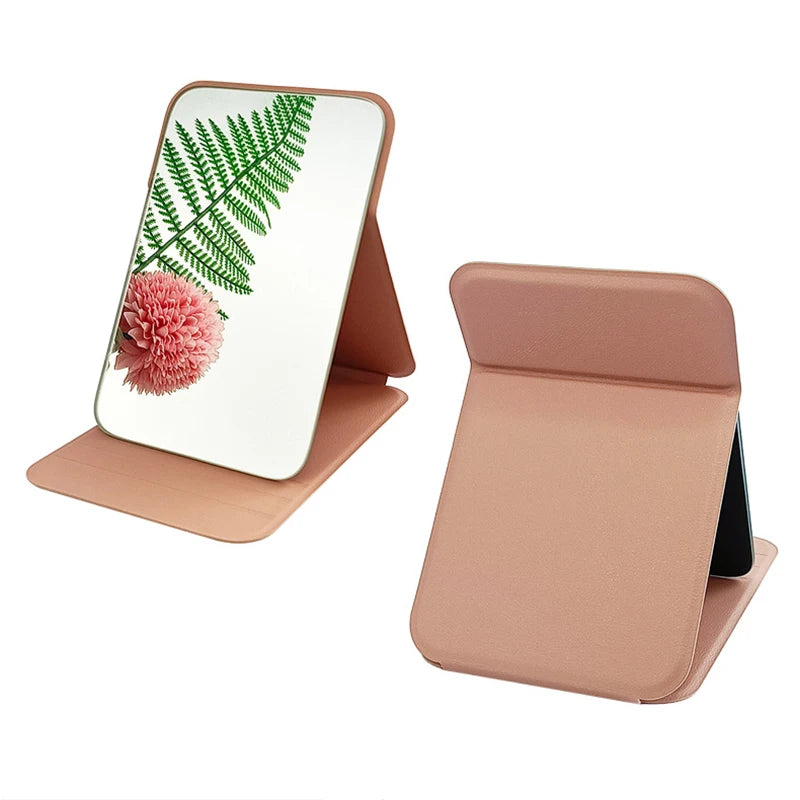 Low MOQ Pu Leather Pocket Mirror Custom Embossed Logo Smart Mirror Folding Makeup Mirror for Women