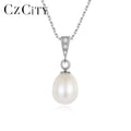 CZCITY Cz Simple 925 Girl Dainty Jewelry Pendant Sterling Silver Woman Fresh Water Pearl Necklace