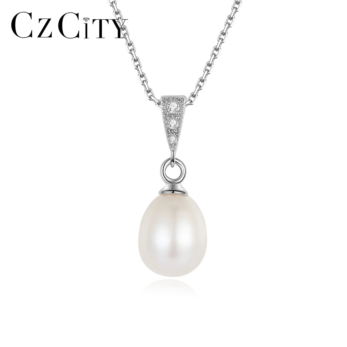 CZCITY Cz Simple 925 Girl Dainty Jewelry Pendant Sterling Silver Woman Fresh Water Pearl Necklace
