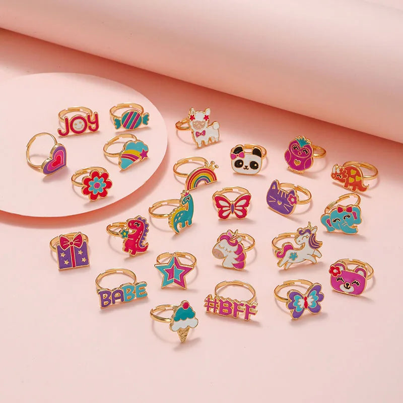 Children's Day Gifts Fashion Adjustable No Rotatable Rings Cute Design Panda Dinosaur Owl Ice Cream Children Rings