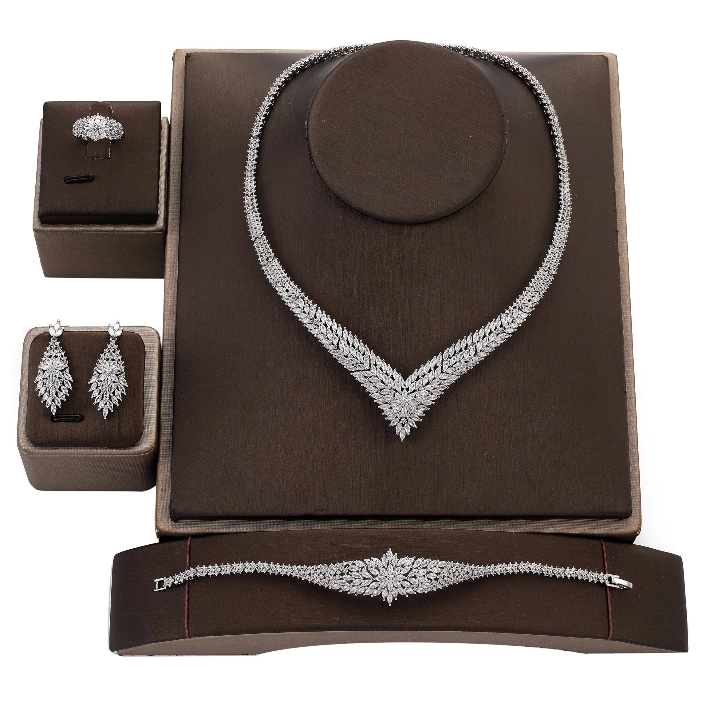 Echsio Fashionable Wedding Bridal Jewelry Set Wholesale  Party Prom Copper Cubic Zircon Accessory Drop Shipping for Women CN2346