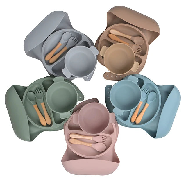 Customizable BPA Free Silicone Baby Geschirr Set Toddler Feeding Dinnerware Set Children Tableware Baby Led Weaning Crokery Set