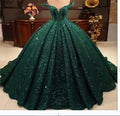Off the Shoulder Glittering Quinceanera Dresses Luxury Birthday Party Vestidos De 15 Anos Shiny Green Prom Gowns MQ455