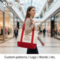 Trendy Versatile Durable Organic Canvas Zipper Handled Medium Shopping Tote Bag Customized Color Logo Advertising for Students