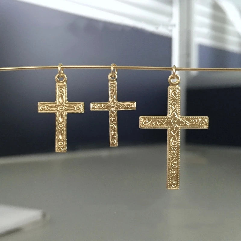 Fashion 14k Gold Filled Carved Cross Pendant for Jewelry Necklace Making