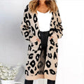 Autumn and Winter Product Sweater Middle Length Double Pocket Women Clothing Leopard Print Cardigan