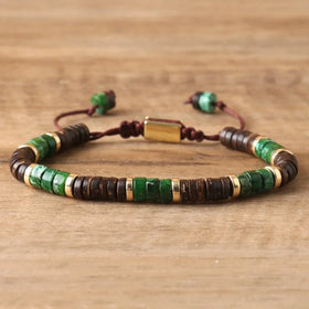 2x4mm Green Sea Sediment Jasper Bracelet for Women Adjustable Handwoven Coconut Husk Beads Minimalist Stone Beaded Bracelet