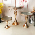 M245 Birthday Party Dessert Display Pearl Crystal Mirror Round Gold Metal Cake Pedestal Bling Metal Wedding Cake Stand