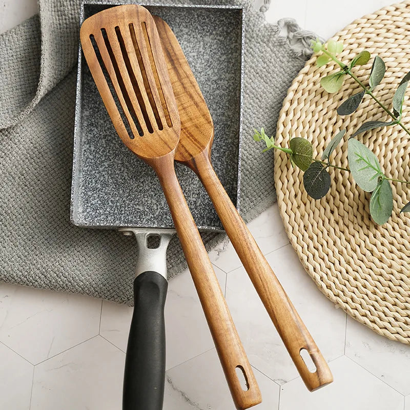 Wholesale Kitchenware Set Ceramic and Bamboo Utensils Non-Stick Wooden Spatula Shovel Hand Design Tableware Cookware Tools