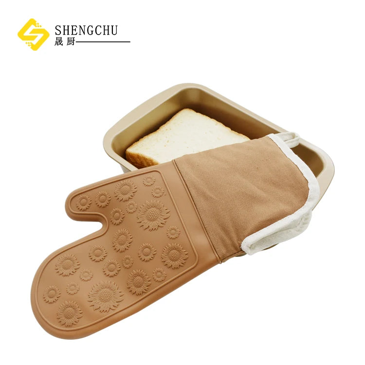 Kitchen Accessories Heat-resistant Dotted Style Double Liner Cotton Silicone Oven Mitts Non-Slip Kitchen BBQ Pot/Baking Holder